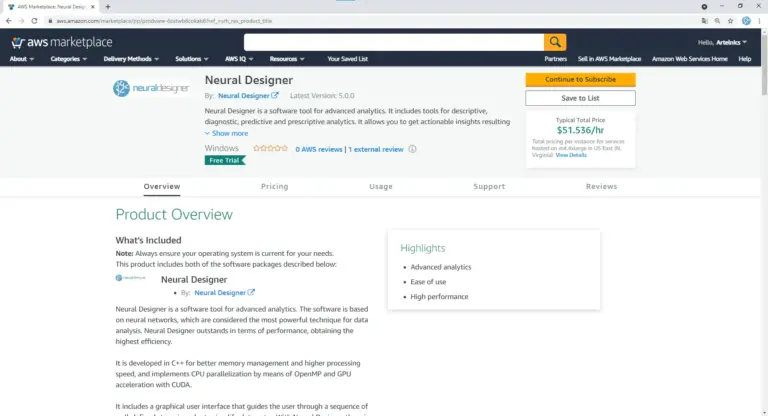 Neural Designer on Amazon Web Services