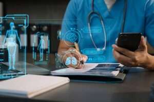 Healthcare professional with a digital medical interface