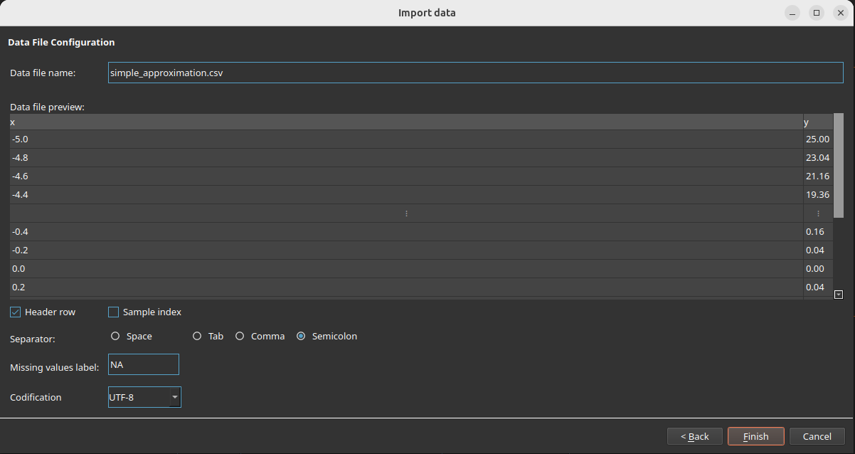 Neural Designer import data window