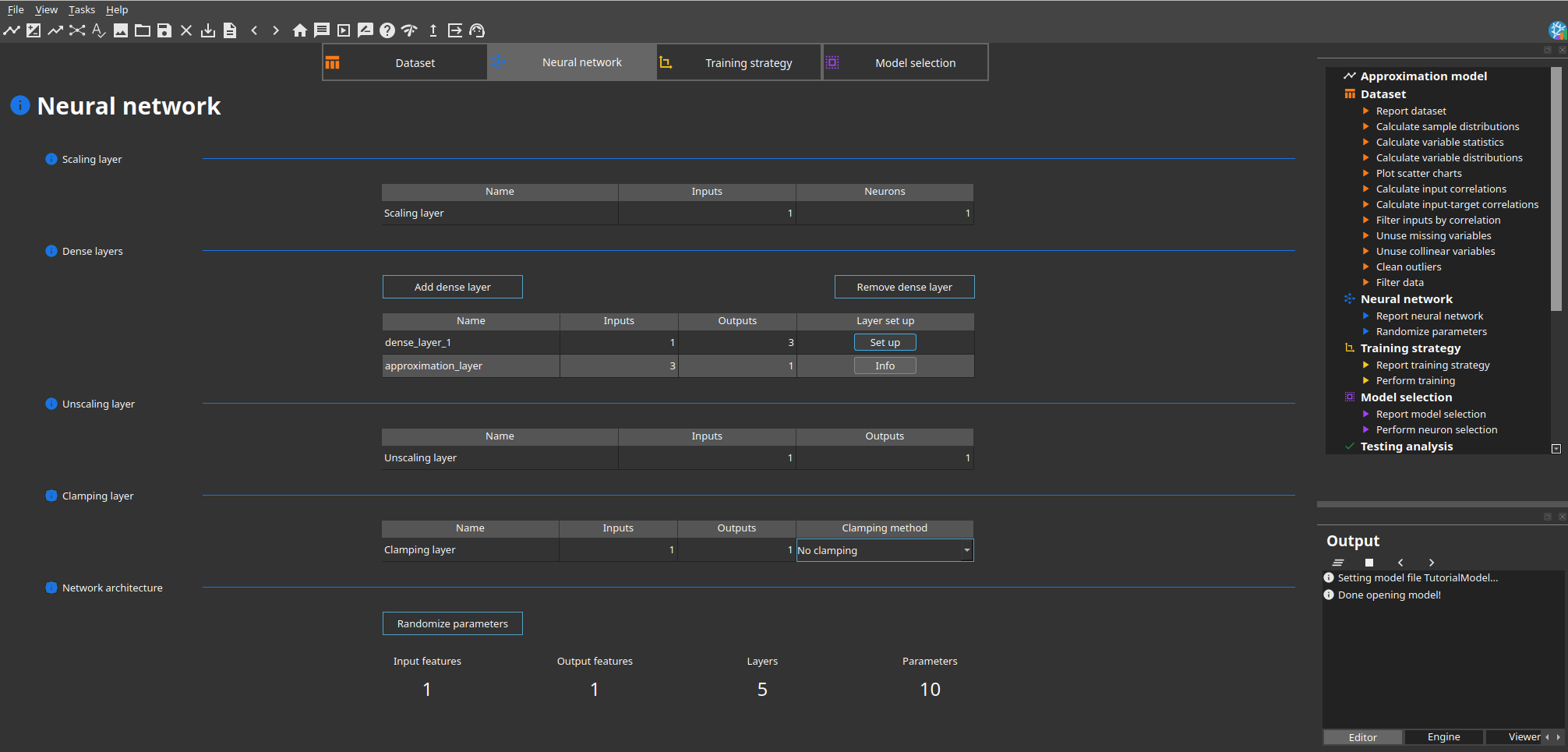 Neural Designer network architecture editor for the simple approximation example.